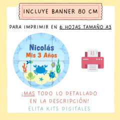 Kit Imprimible Animalitos del Mar Nene + Banner Circular Fondo Mesa Dulce Candybar - comprar online