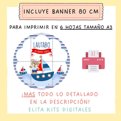 Kit imprimible Osito Marinero + Banner Circular Fondo Mesa Dulce Candybar - comprar online