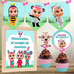 Kit imprimible Bebés Llorones + Banner Circular Fondo Mesa Dulce Candybar