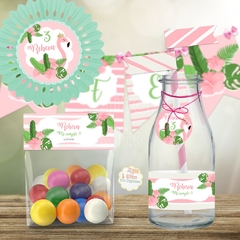 Kit Imprimible Flamencos + Banner Circular Fondo Mesa Dulce Candybar - comprar online