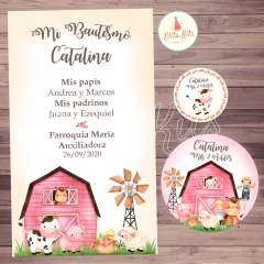 Kit Imprimible Granja Nena estampita recuerdo de bautismo