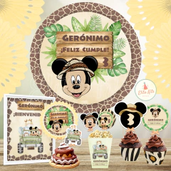 Kit imprimible Mickey Safari banner circular fondo mesa dulce