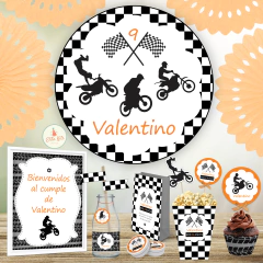 Kit Imprimible Motocross decoracion cumpleaños candybar