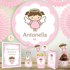 Kit Imprimible Angel Nena Bautismo Banner Fondo Mesa Dulce