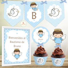 kit imprimible bautizo niño angelito celeste