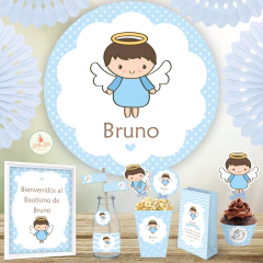 Kit Imprimible Angel Bautismo Nene Varón Banner Fondo Mesa Dulce