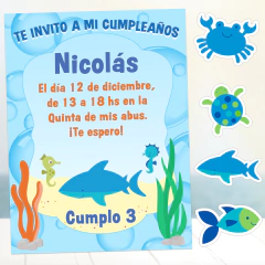 Kit imprimible fondo del mar animalitos invitacion digital whatsapp