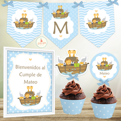 Kit Imprimible Arca de Noe Animalitos Nene Varón