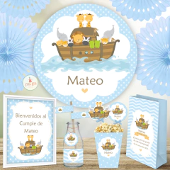 Kit Imprimible Arca de Noe Animalitos Nene Varón Banner Circular