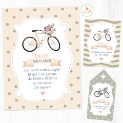 Kit Imprimible Bicicleta Flores Vintage Invitaciones Tarjetas