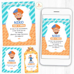 Kit imprimible blippi fiesta cumpleaños invitacion digital de blippi