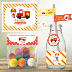 Kit imprimible bomberos cumpleaños 
