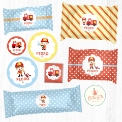 Kit imprimible bomberos cumpleaños golosinas candybar