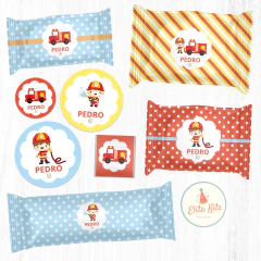 Kit imprimible bomberos cumpleaños golosinas candybar
