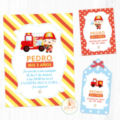 Kit imprimible bomberos invitacion digital whatsapp