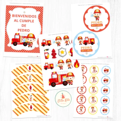 Kit Imprimible Bombero, personalizado