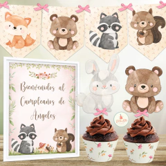 Kit imprimible animalitos del bosque nena decoracion cumpleaños