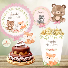 Kit imprimible animalitos del bosque nena decoracion mesa dulce