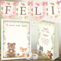 Kit imprimible animalitos del bosque nena souvenirs bolsita sorpresa