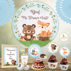Kit Imprimible Bosque Encantado Nene + Banner Circular Fondo Mesa Dulce Candybar