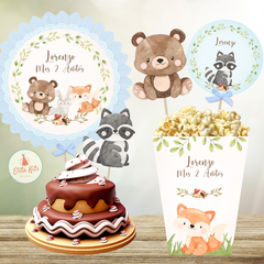 Kit Imprimible Animalitos del Bosque Varón decoración torta cake topper