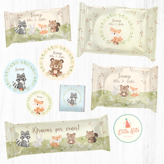 Kit Imprimible Animalitos del Bosque Varón decoración golosinas candybar