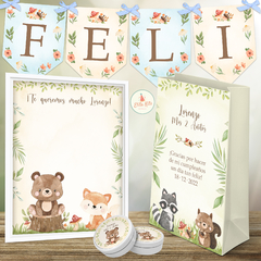 Kit Imprimible Animalitos del Bosque Varón decoración cumpleaños