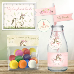 Imagen de Kit imprimible Caballos Flores Nenas + Banner Circular Fondo Mesa Dulce Candybar