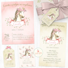 Kit imprimible Caballos Flores Nenas + Banner Circular Fondo Mesa Dulce Candybar - comprar online