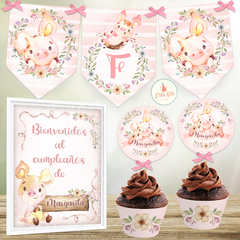 Kit imprimible Chanchita Cerdita Flores