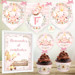 Kit imprimible Chanchita Cerdita Flores