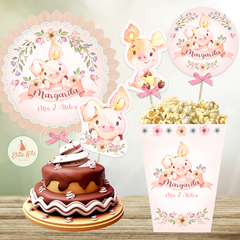 Kit imprimible Chanchita Cerdita Flores