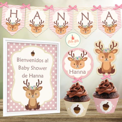 kit imprimible ciervita babi nena, kit imprimible 1 añito primer año bautismo baby shower de nena