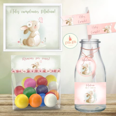 Kit imprimible fiesta cumpleaños conejita flores niña