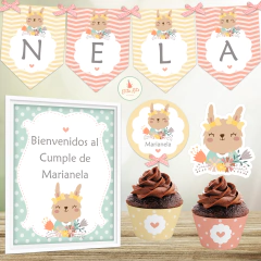 kit imprimible coneja conejita flores decoracion cumpleaños nena