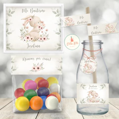 Kit imprimible Conejita Acuarelas decoración cumpleaños, bautismo, baby shower de nena niña ¡Lo recibes personalizado y listo para imprimir!