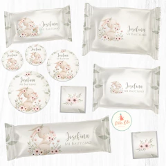 Kit imprimible Conejita Acuarelas decoración cumpleaños, bautismo, baby shower de nena niña ¡Lo recibes personalizado y listo para imprimir!