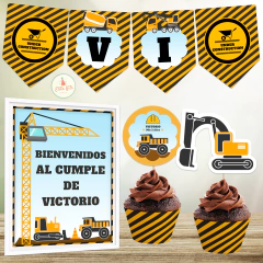 Kit imprimible Construcción  grúas excavadoras camiones