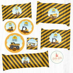 Kit imprimible Construcción  grúas excavadoras camiones