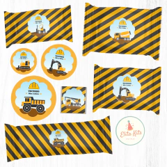 Kit imprimible Construcción  grúas excavadoras camiones