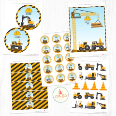 Kit imprimible Construcción  grúas excavadoras camiones