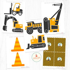 Kit imprimible Construcción  grúas excavadoras camiones