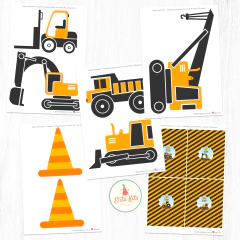 Kit imprimible Construcción  grúas excavadoras camiones