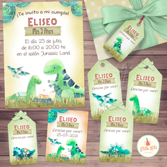 Kit imprimible dinosaurios cumpleaños invitaciones