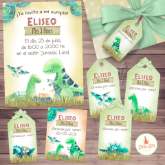 Kit imprimible dinosaurios cumpleaños invitaciones