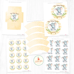 Kit Imprimible Elefante Acuarelas Nena, personalizado