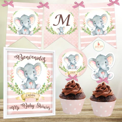 Kit Imprimible Elefante Acuarelas Nena rosa