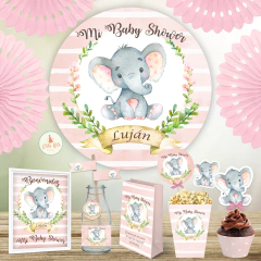 Kit Imprimible Elefante Acuarelas Nena rosa