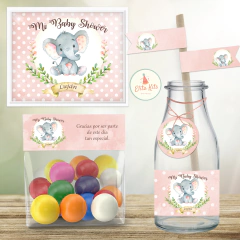 Kit Imprimible Elefante Acuarelas Nena rosa