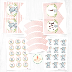 Kit Imprimible Elefante Acuarelas Nena + Banner Circular Fondo Mesa Dulce Candybar en internet